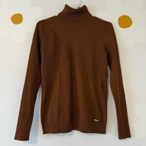 EUC Calvin Klein Rich Brown Ribbed Turtle Neck Sweater